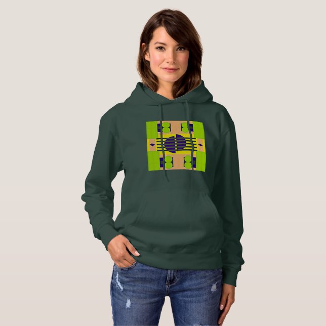 Pull À Capuche Abstrait Green et Pastels Design avec Circles Hoo (Devant entier)
