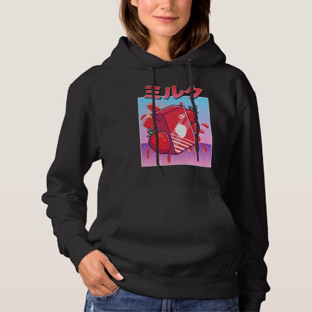 Pull À Capuche Aesthetic Buée de Milk Shake aux Fraises Vaporwave (Devant)