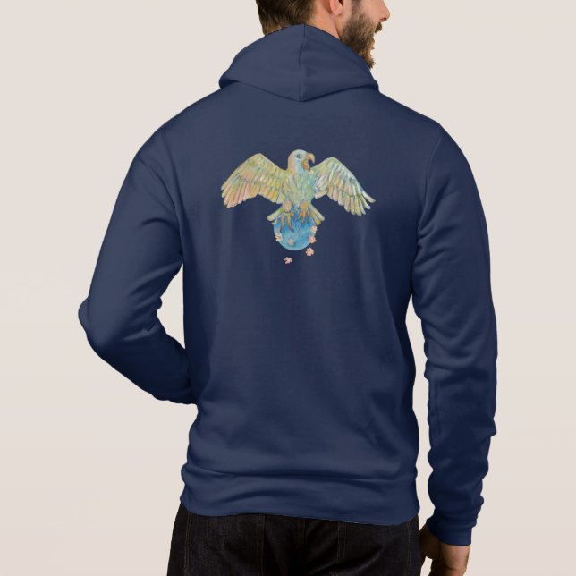 Pull À Capuche Aigle transportant la Terre Bleu Profond (Dos)