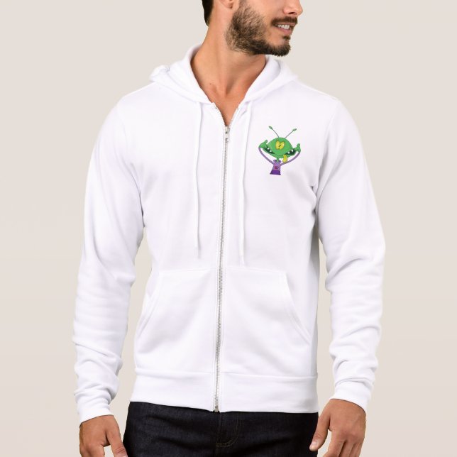 Pull À Capuche Alien Vert Drôle Faisant une Grimace Ridicule (Devant)
