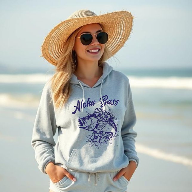 Pull À Capuche Aloha Bass Hawaiian Tropical Flowers- Pêcheur- (Aloha Bass Hawaiian Tropical Flowers, Fisherman Core, Summer Hoodie, Beach Hoodie, Blue)