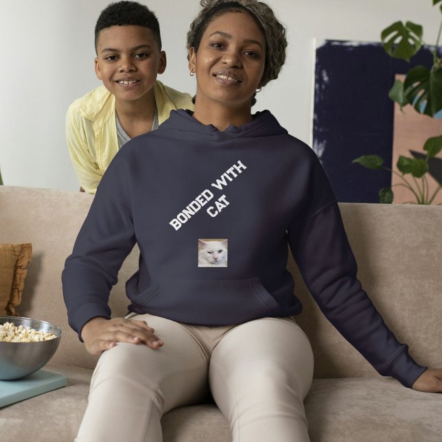 Pull À Capuche Amateur de chat personnalisé Bleu marine Blanc Cit (Créateur téléchargé)
