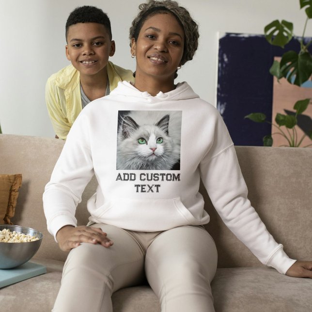 Pull À Capuche Amateur de chat personnalisé Texte blanc gris Phot (Créateur téléchargé)
