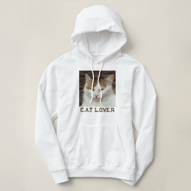 Pull À Capuche Amateur de chat personnalisé Texte blanc marron Ph (Design devant)