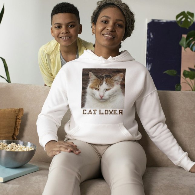 Pull À Capuche Amateur de chat personnalisé Texte blanc marron Ph (Créateur téléchargé)