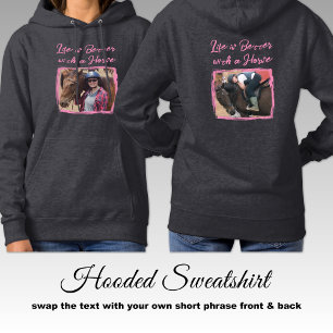 Pull À Capuche Amateur de chevaux 2 photo équestre rose gris
