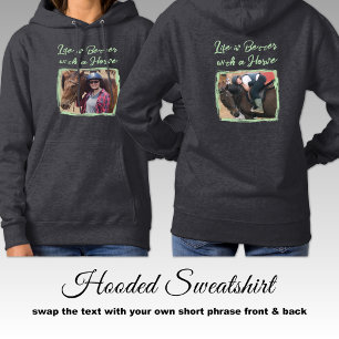 Pull À Capuche Amateur de chevaux 2 photo équestre vert gris
