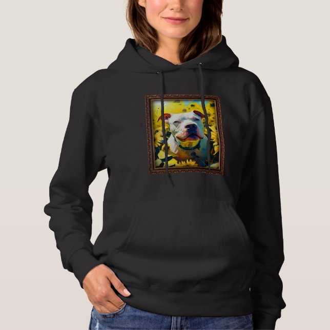 Pull À Capuche American Bulldog Painting Sunflower Flower Mom Wom (Devant)