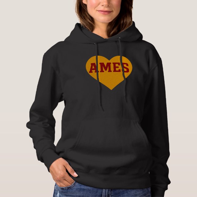 Pull À Capuche Ames Iowa Coeur Design | Gold & Red College Town (Devant)