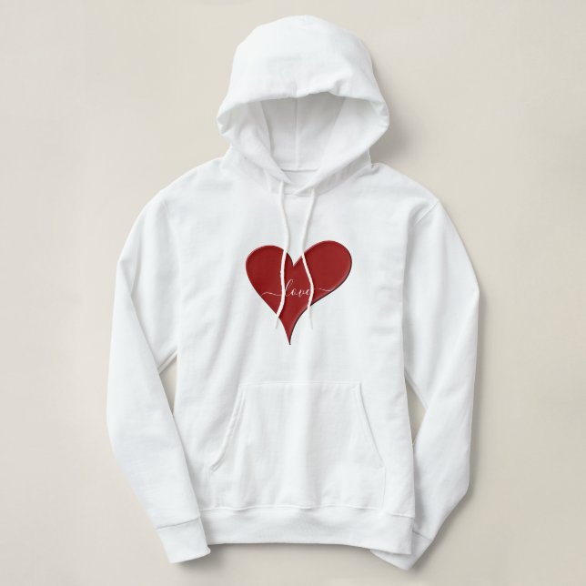 Pull À Capuche AMOUR | Police de script du coeur rouge (Design devant)