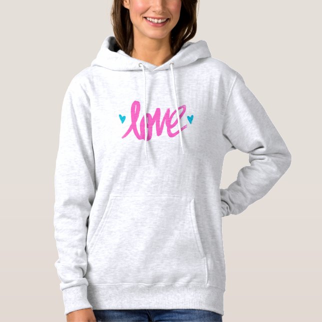 Pull À Capuche Amour rose avec Coeurs Turquoises (Devant)