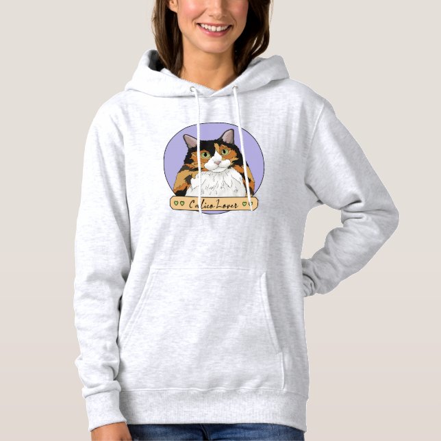 Pull À Capuche Amoureux de chat calico (Devant)