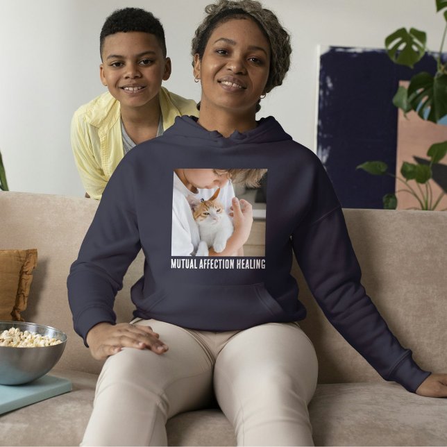 Pull À Capuche Amoureux des chats Navy Blue White Citation Photo  (Créateur téléchargé)