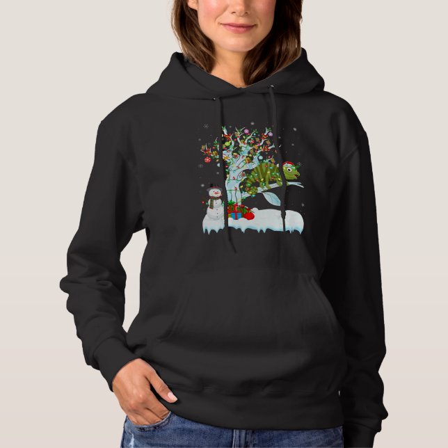Pull À Capuche Amusant Chameleon Xmas Arbre Éclairage Père Noël C (Devant)