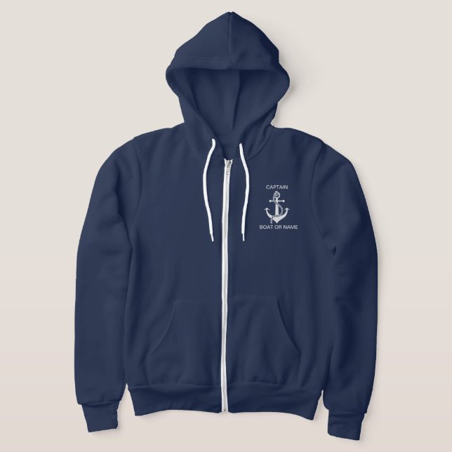 Pull À Capuche Ancre Marine Nautique Bateau bleu Capitaine (Poser)