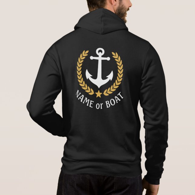 Pull À Capuche Ancre nautique Nom du bateau Gold Laurel Black Zip (Dos)