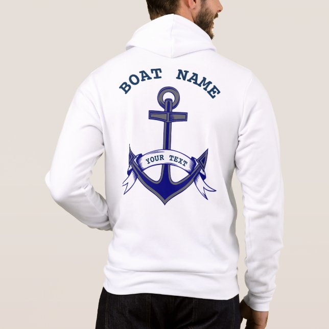 Pull À Capuche Ancre Personnalisée Bleu Nautique Blanc Mens Zip (Dos)
