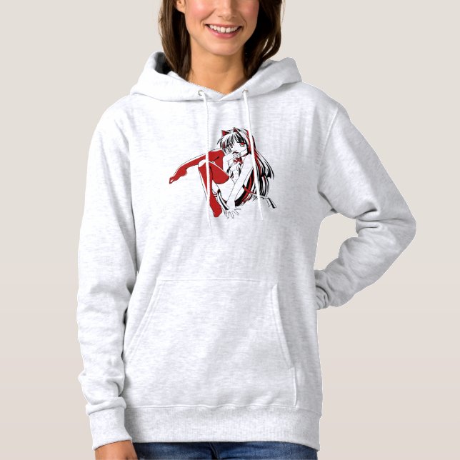 Pull À Capuche Anime Neko Fille au Chat, Douce Fourrure Piquante  (Devant)
