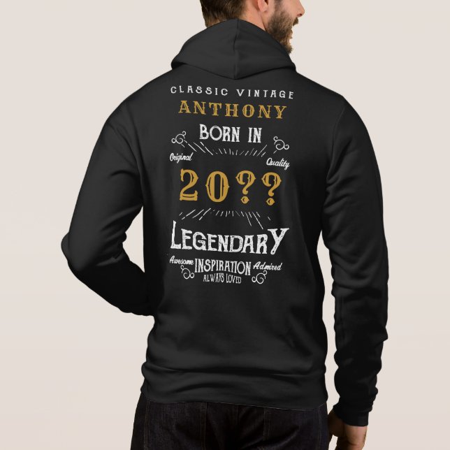 Pull À Capuche Anniversaire personnalisé Retro Vintage Monogramme (Dos)