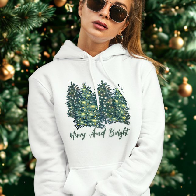 Pull À Capuche Aquarelle Arbre de Noël Moderne Joyeux et Lumineux (Créateur téléchargé)