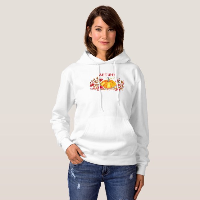 Pull À Capuche Aquarelle Automne Citrouille Feuille Floral (Devant entier)