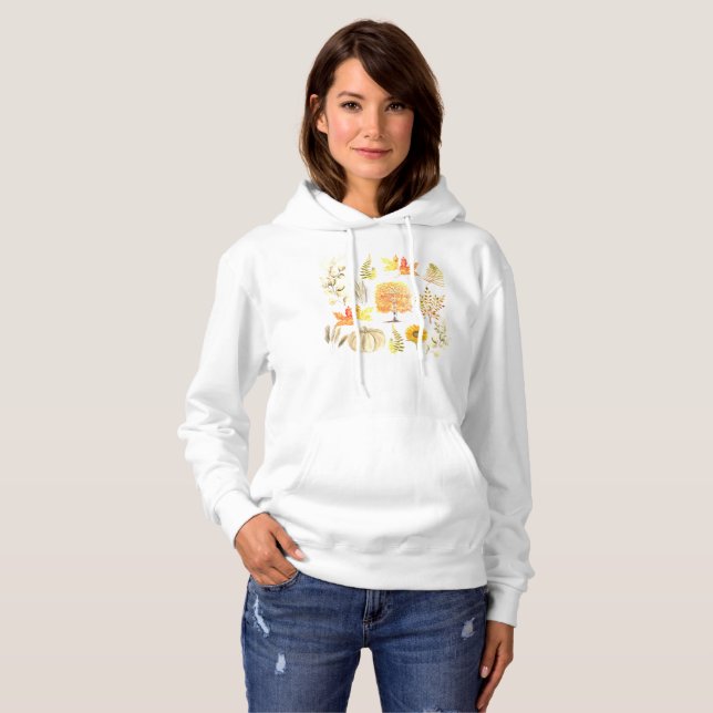 Pull À Capuche Aquarelle Automne Citrouille Feuille Floral (Devant entier)