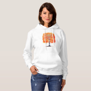 Pull À Capuche Aquarelle Automne Oiseau Arbre Feuille Nature