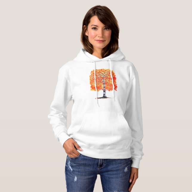 Pull À Capuche Aquarelle Automne Oiseau Arbre Feuille Nature (Devant entier)