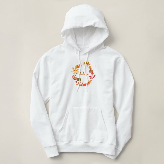 Pull À Capuche Aquarelle Floral Feuilles de Citrouille Automne d' (Design devant)