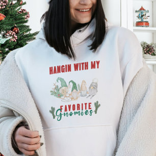 Pull À Capuche Aquarelle mignonne Rouge Vert Festive Gnomes Noël