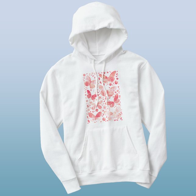 Pull À Capuche Aquarelle papillon rose (Peach coral blush pink watercolor butterfly hoodie)