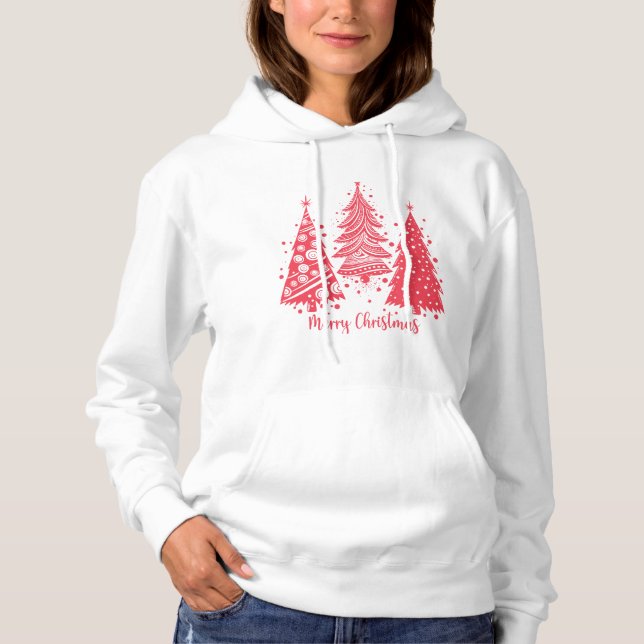 Pull À Capuche Arbres de Noël roses (Devant)