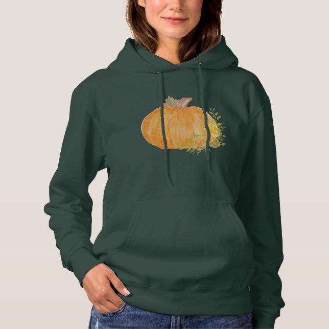 Pull À Capuche Art aquarelle de citrouille d'automne (Devant)
