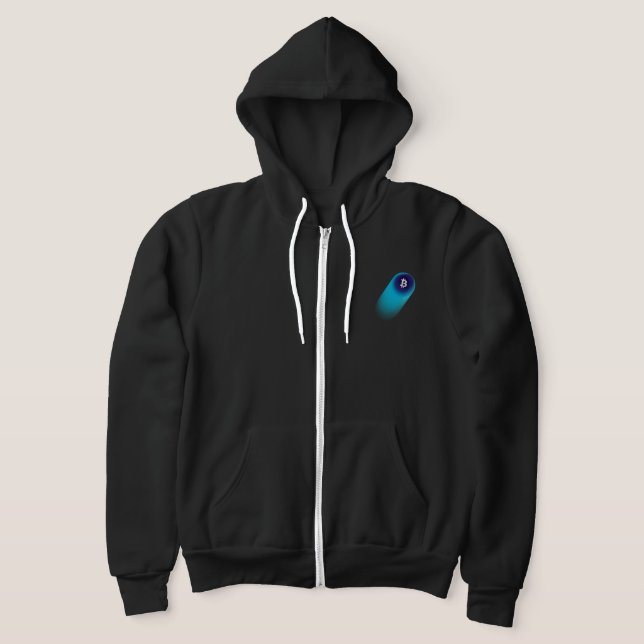 Pull À Capuche Art Bitcoin (Comète - Style 1, Noir) (Poser)