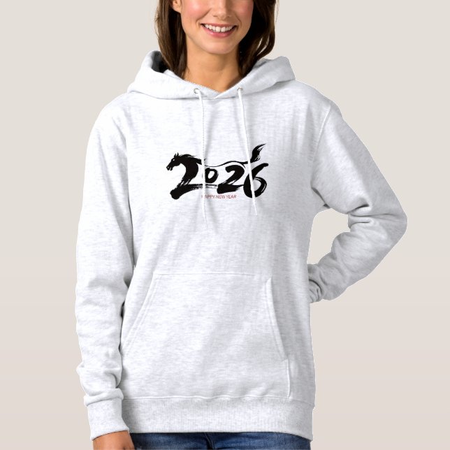 Pull À Capuche Art de brosse année du Cheval 2026 (Devant)