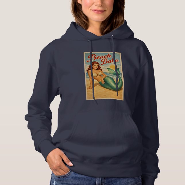 Pull À Capuche Art de sirène pin-up de fille de plage | Vie côtiè (Devant)