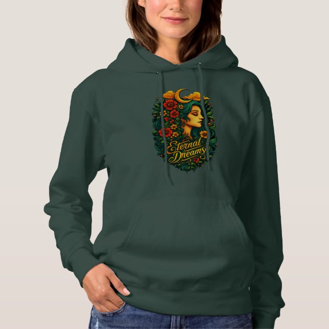 Pull À Capuche Art floral de la déesse lunaire des rêves éternels (Devant)