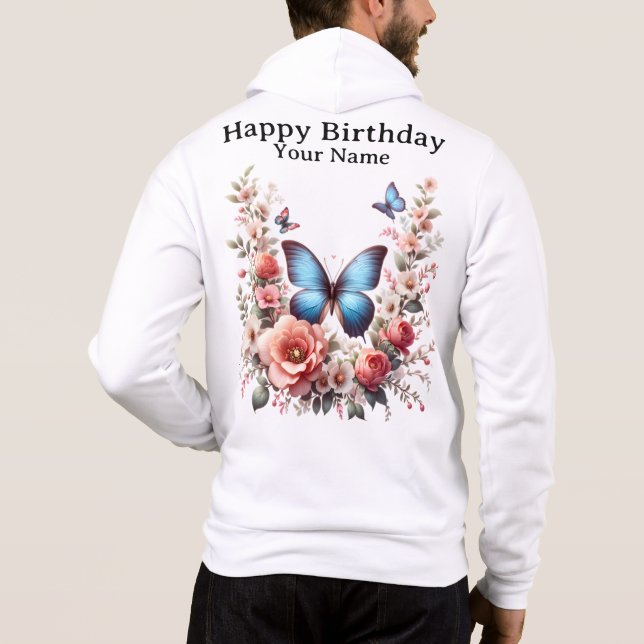 Pull À Capuche Art floral papillon bleu personnalisable-96279 (Dos)