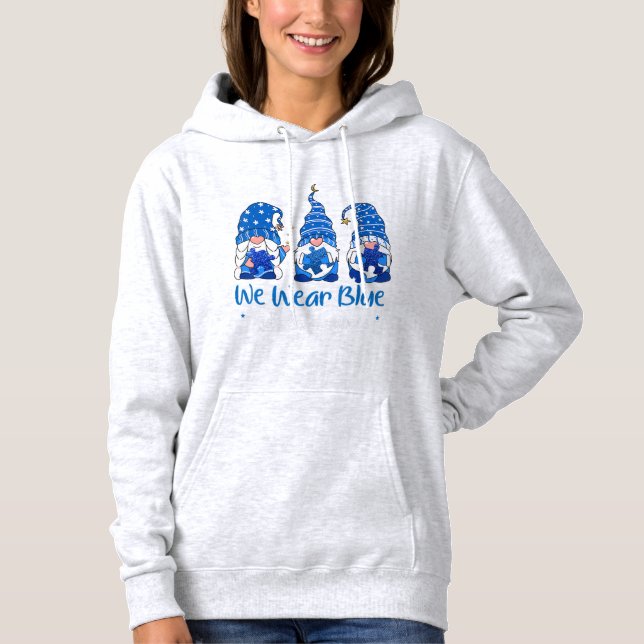 Pull À Capuche Attrapez Ce "Trois Gnomes tenant Blue Puzzle Autis (Devant)