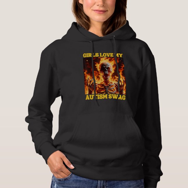 Pull À Capuche Autism Swag Drôle Cringe Dur Skeleton Mème Flames (Devant)