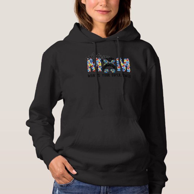 Pull À Capuche Autisme Maman Vie Messy Bun Bleached Mère Fête des (Devant)