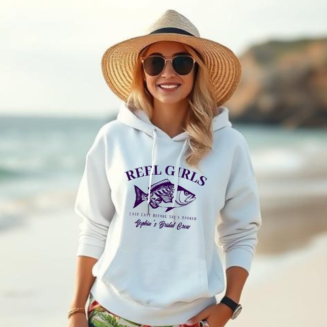 Pull À Capuche Bachelorette-Pêcheur Style Reel Girls-Purple (Bachelorette Bridal Crew Hoodie, Reel Girls Fisherman Style Hawaiian Purple)