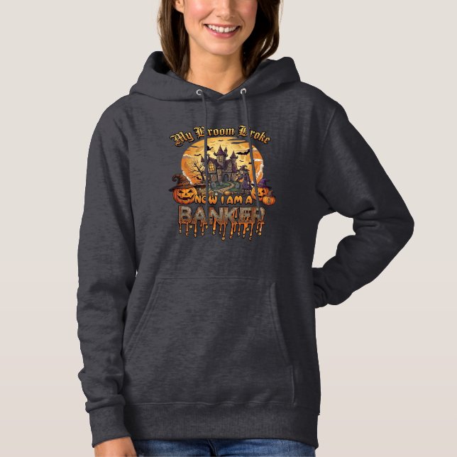 Pull À Capuche Balai Banquier Cassé Maison Hantée Halloween Sorci (Devant)