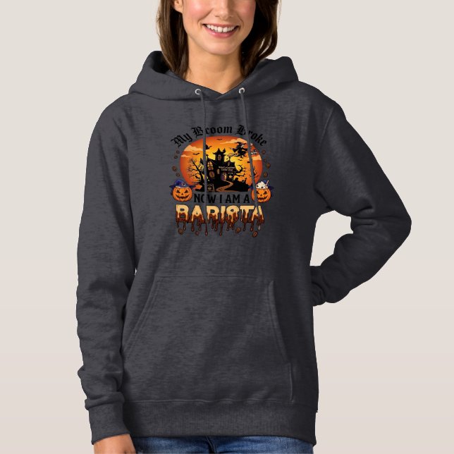Pull À Capuche Balai Brisé Barista Halloween Sorcière Café Citrou (Devant)