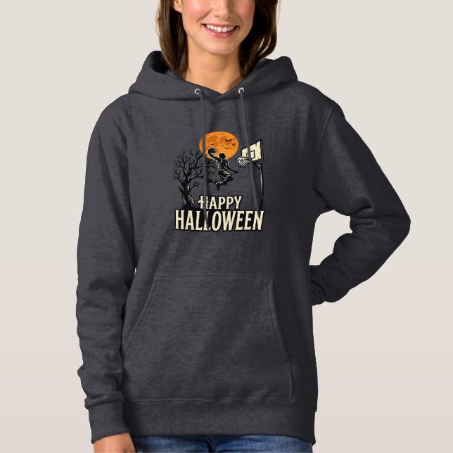 Pull À Capuche Basket-ball Halloween Joyeux Halloween Sport Vinta (Devant)