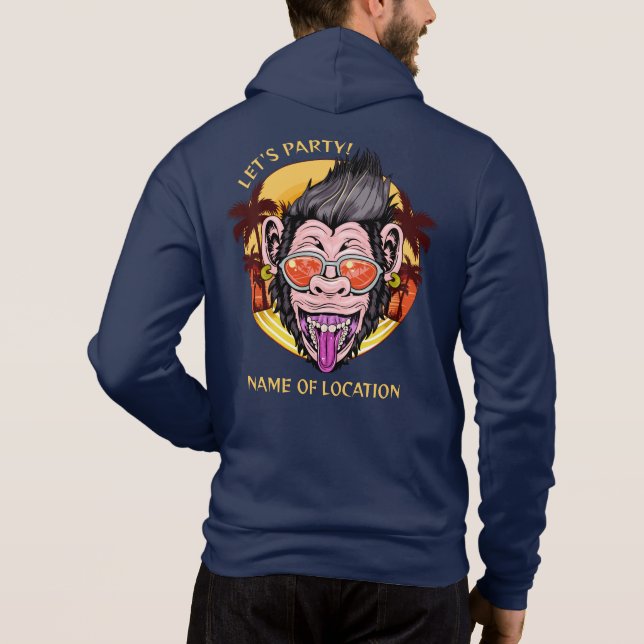 Pull À Capuche Beach Monkey nom et texte personnalisés (Dos)