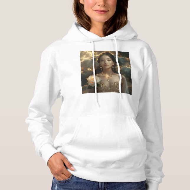Pull À Capuche Beauté asiatique avec rose blanche (Devant)