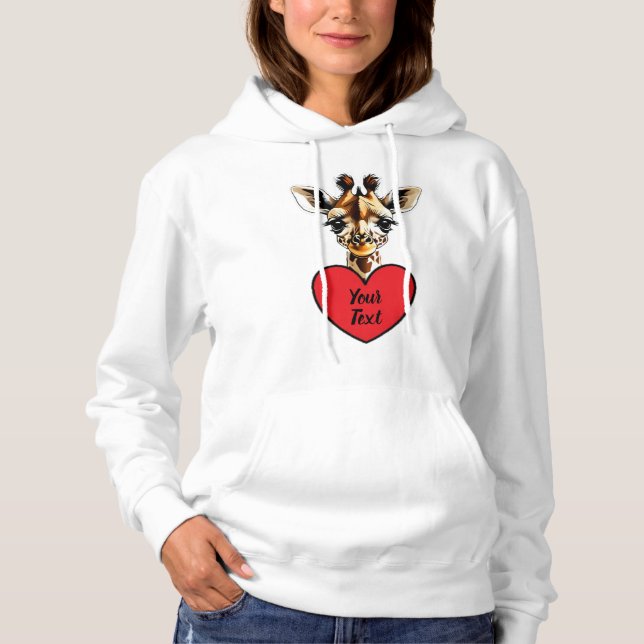 Pull À Capuche Bébé Coeur Giraffe avec votre message personnalisé (Devant)