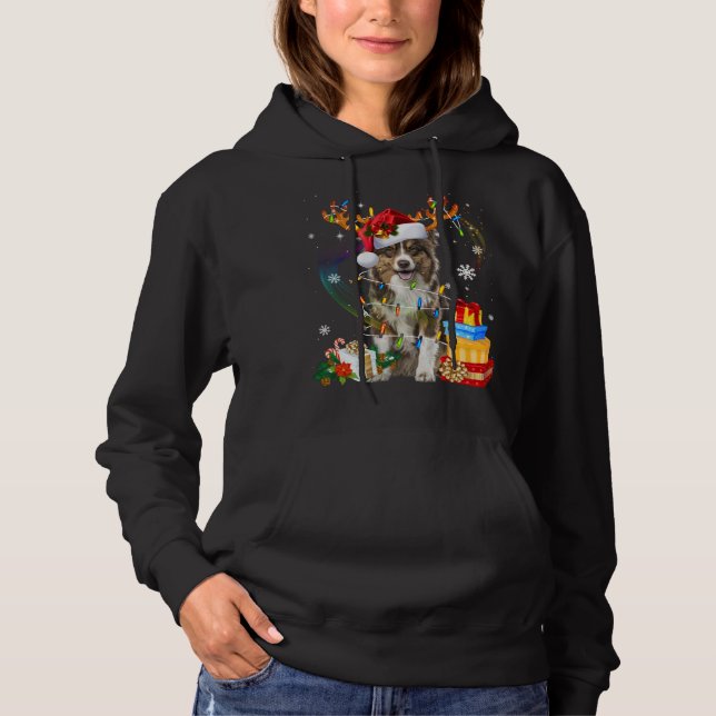 Pull À Capuche Berger australien Noël Chien renne drôle X (Devant)