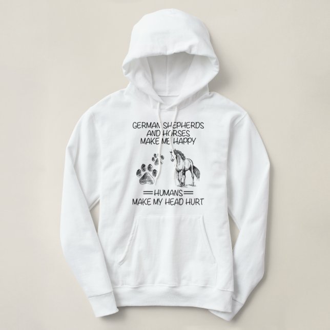 Pull À Capuche Bergers Et Chevaux Allemands Me Rendent Heureux Hu (Design devant)